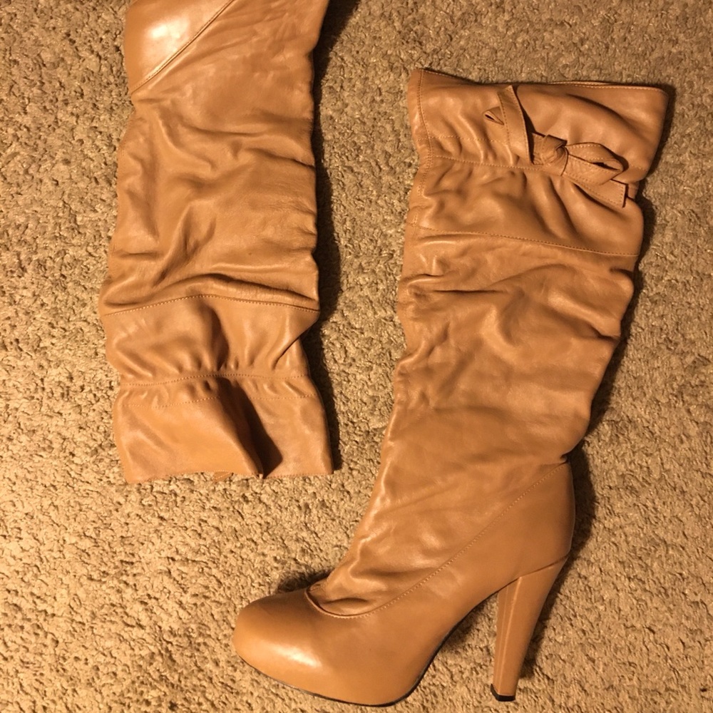 Leather Near Knee High Boots